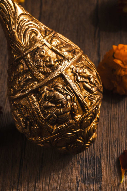Handcrafted Ganesh Shankh in brass for spiritual energy and sound vibration