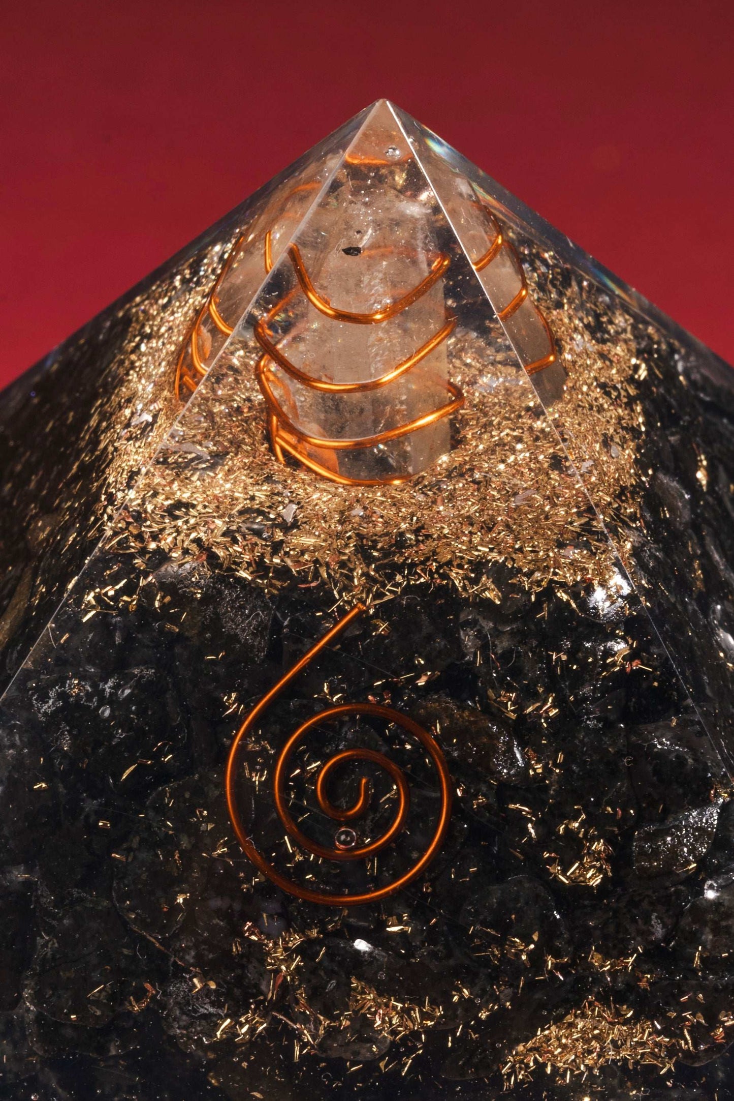 Energy shielding pyramid with black tourmaline and copper coil
