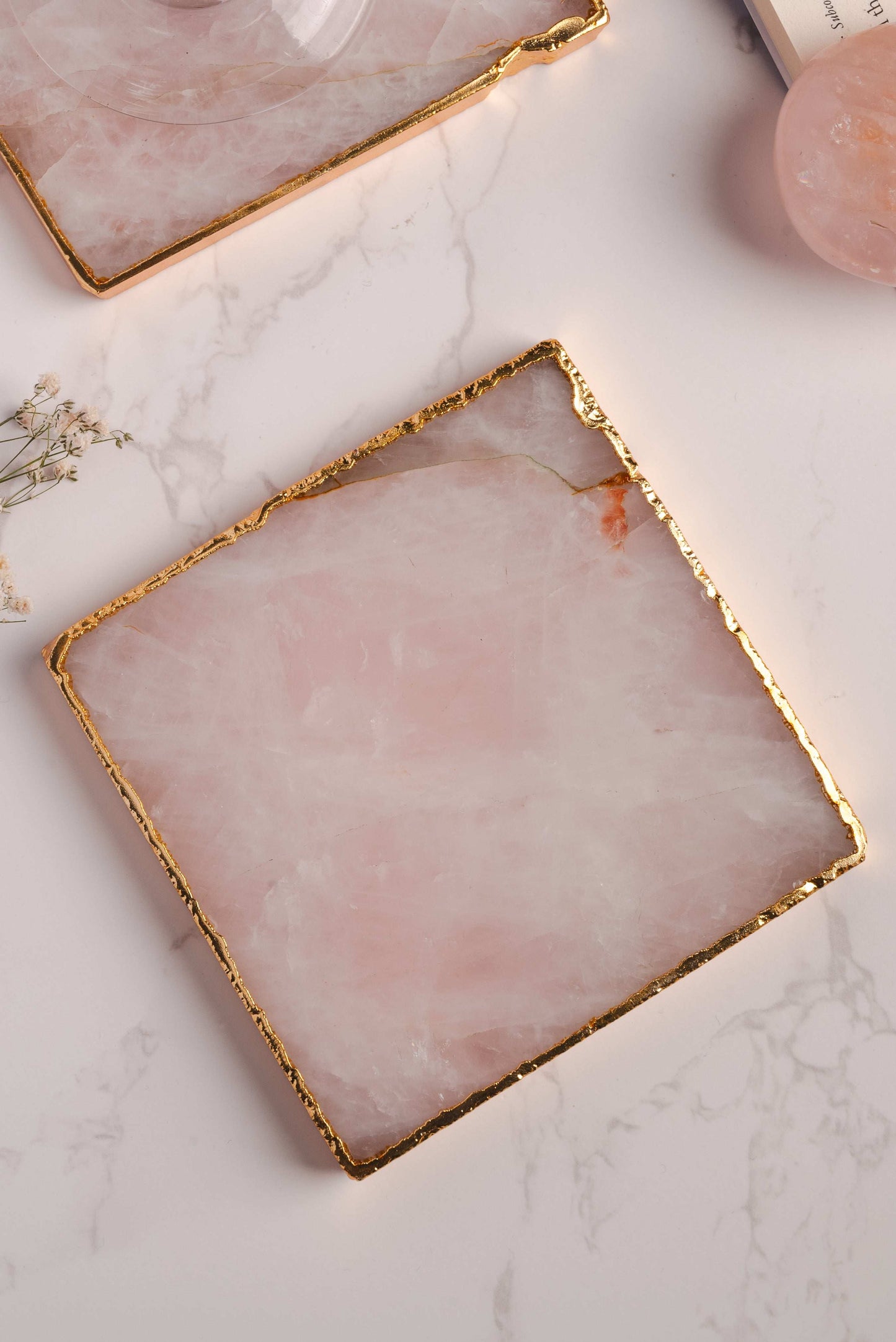 Rose quartz table coasters for home, office, or gifting