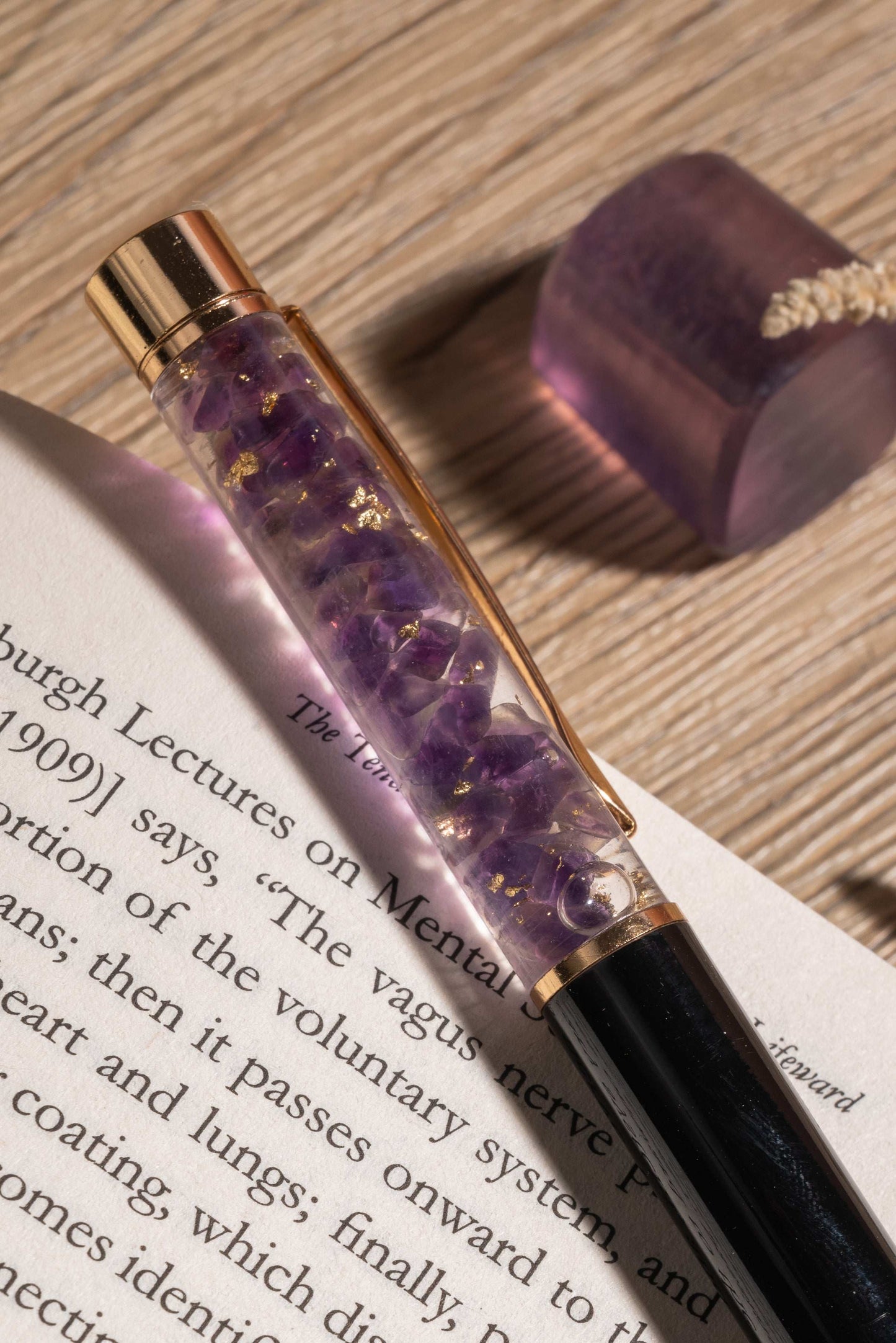 Luxury amethyst pen for soulful scripting and mindfulness