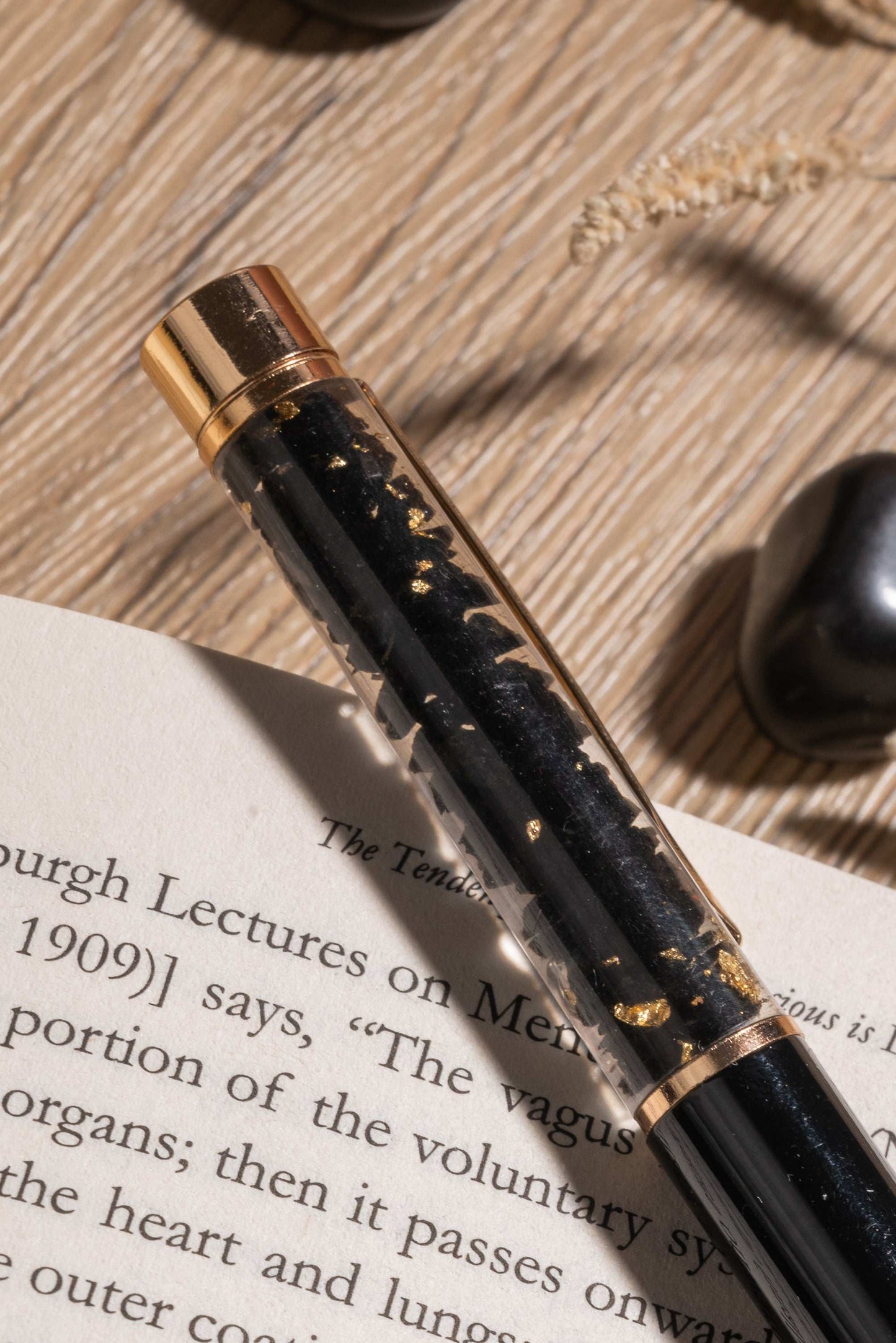Crystal pen with black tourmaline for grounding and mental strength