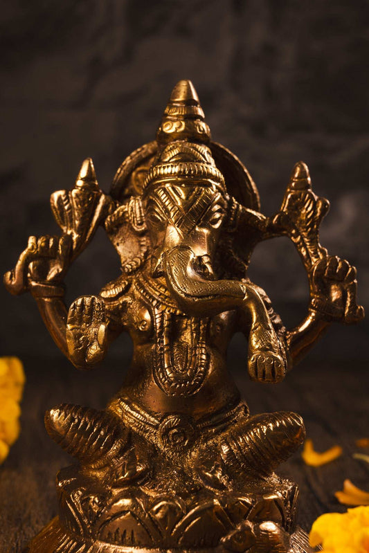 Ganapati brass statue for entrance, altar, or office decor