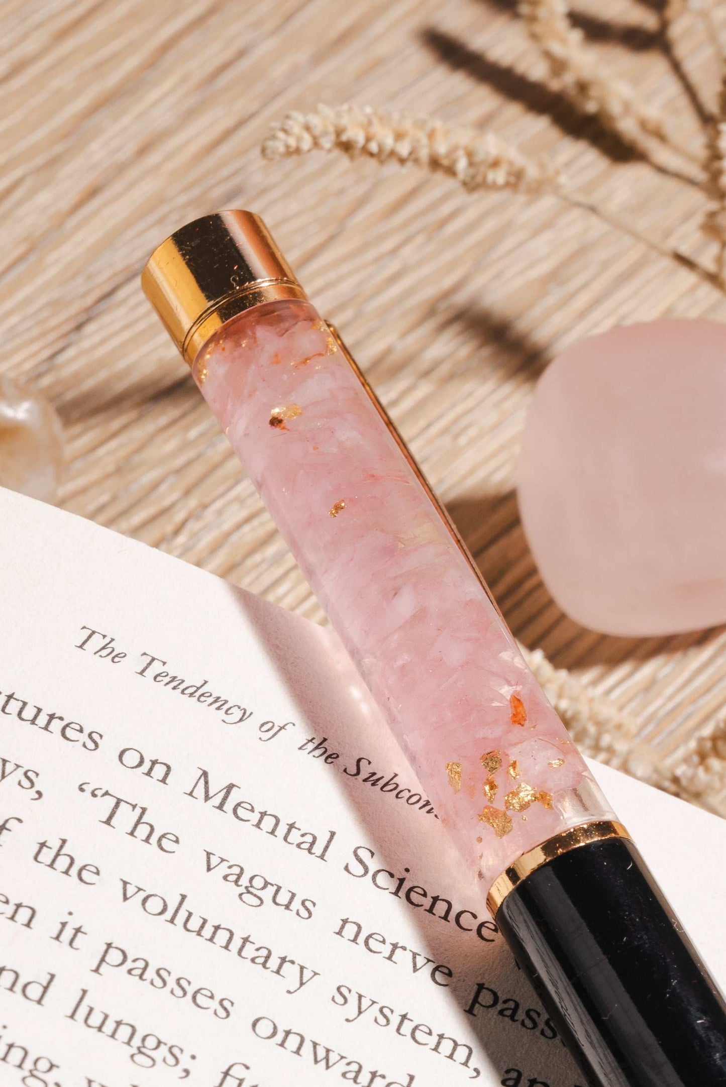 Luxury crystal pen in rose quartz for writing and healing energy