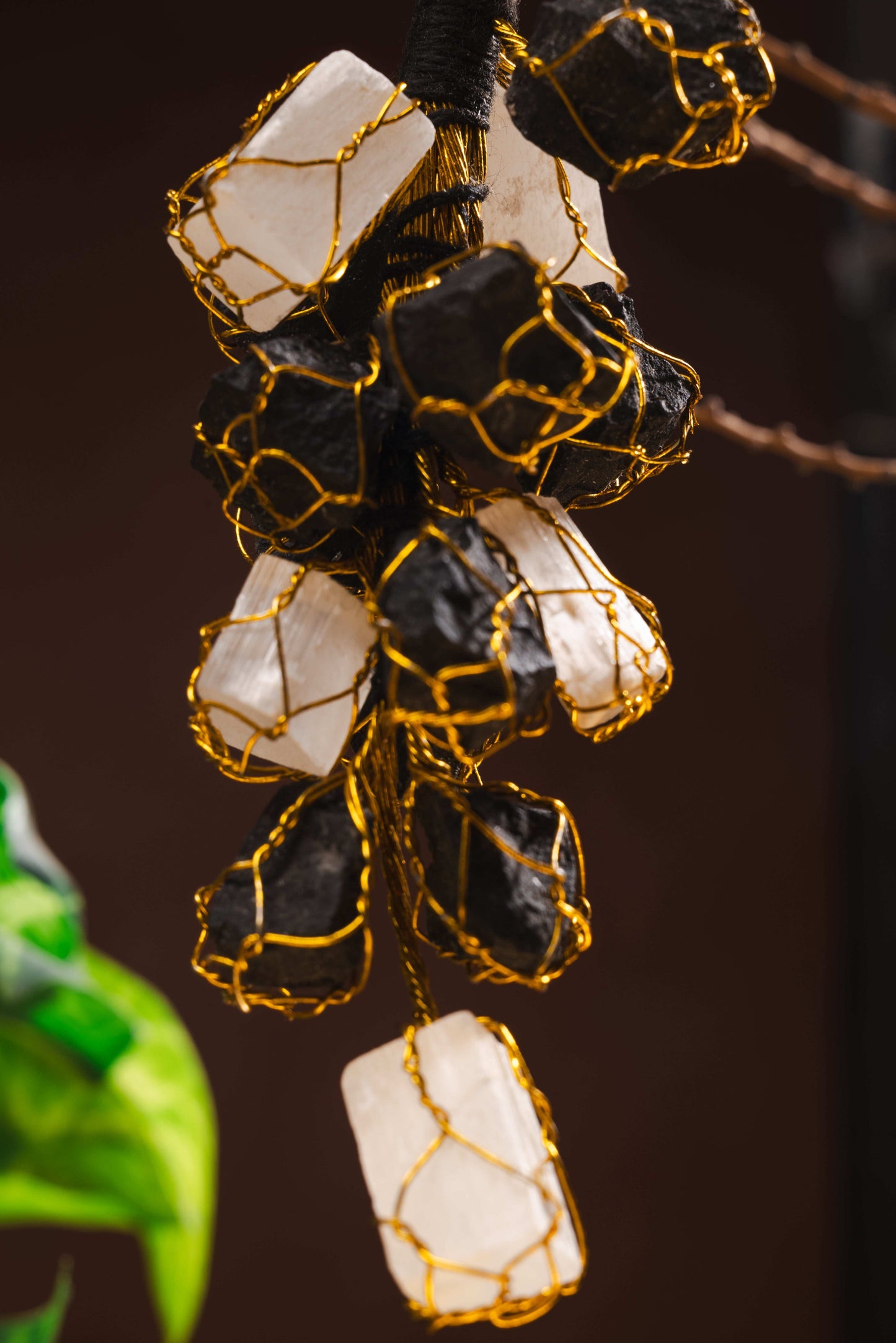 Selenite and tourmaline spiritual hanging for peace and purification