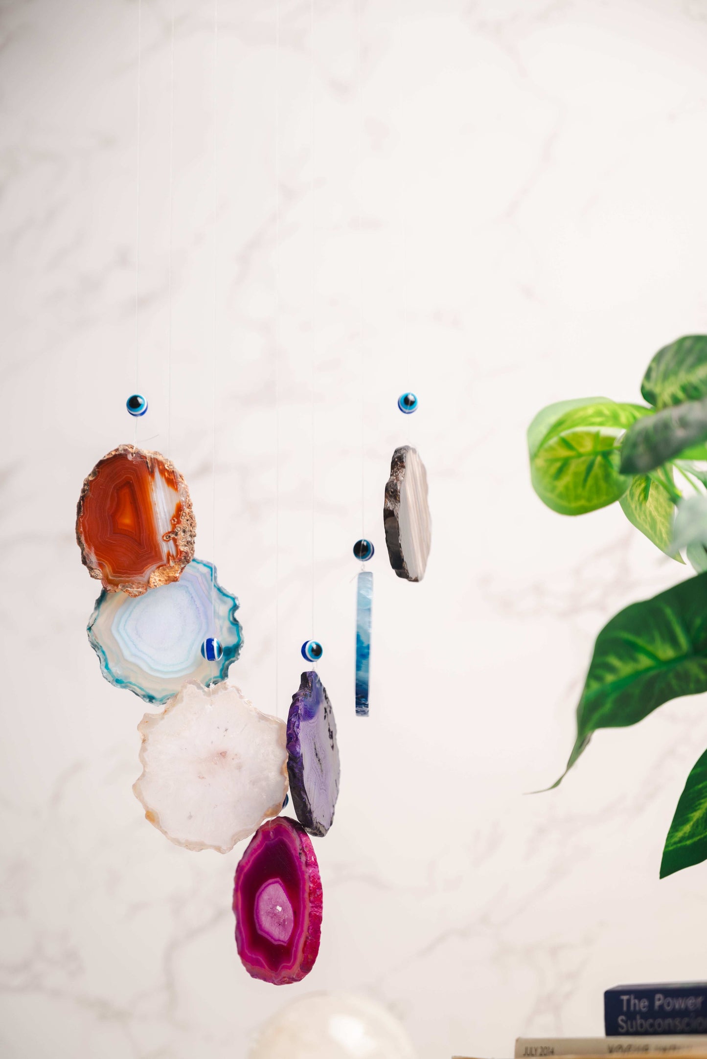 Colorful agate stone windchimes for home decor and protection