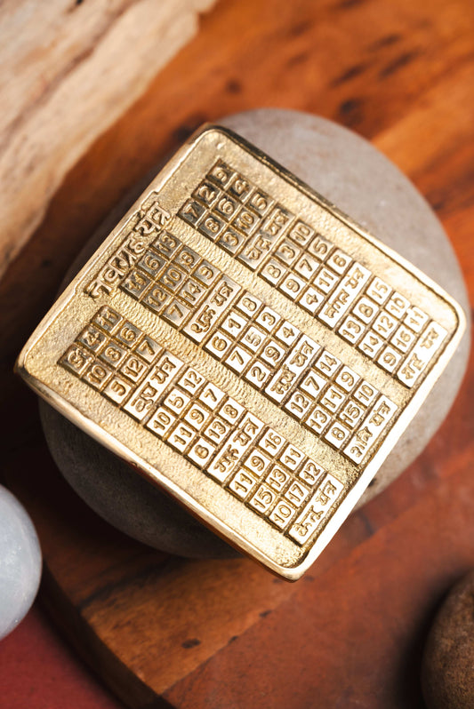 Nine planet yantra plate etched in brass for astrological harmony
