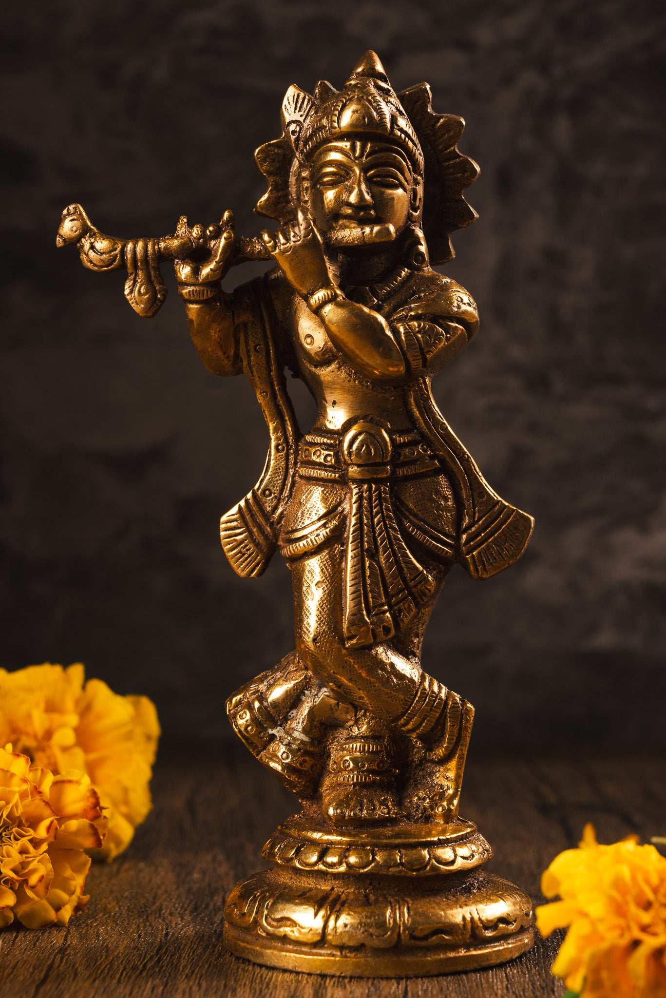 Lord Krishna brass statue for altar, meditation, and gifting
