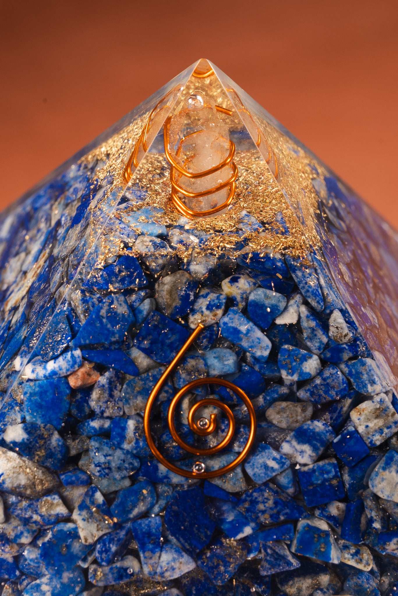 Lapis orgonite pyramid for throat chakra healing and aura cleansing