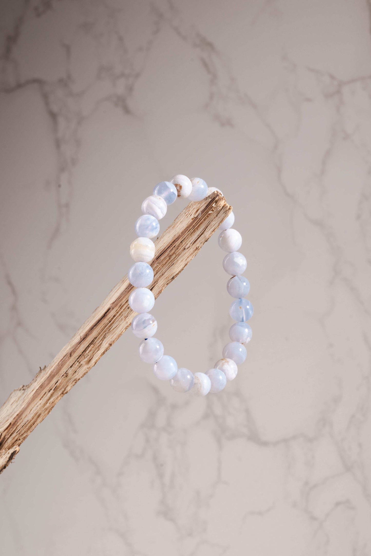 Blue lace agate bracelet for emotional calm and throat chakra balance