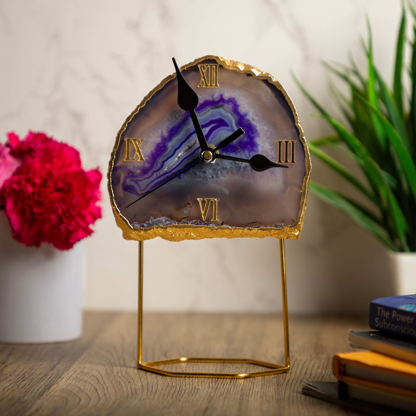 Natural Agate Crystal desk clock in agate for clarity, stability, and focus
