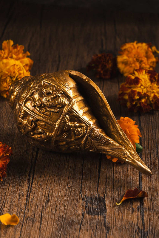 Brass Ganesh Shankh for Vastu correction and obstacle removal