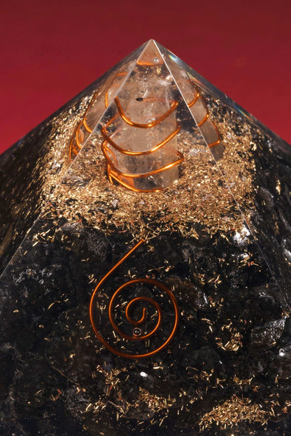 Energy shielding pyramid with black tourmaline and copper coil