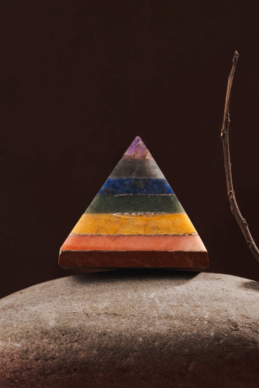 Seven chakra pyramid with healing crystals for energy alignment