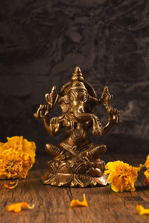 Brass Ganesha Idol for Wisdom, Auspicious Beginnings & Vastu Protection
