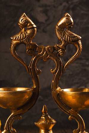 Dual Brass Peacock Diya for Auspicious Decor & Spiritual Light