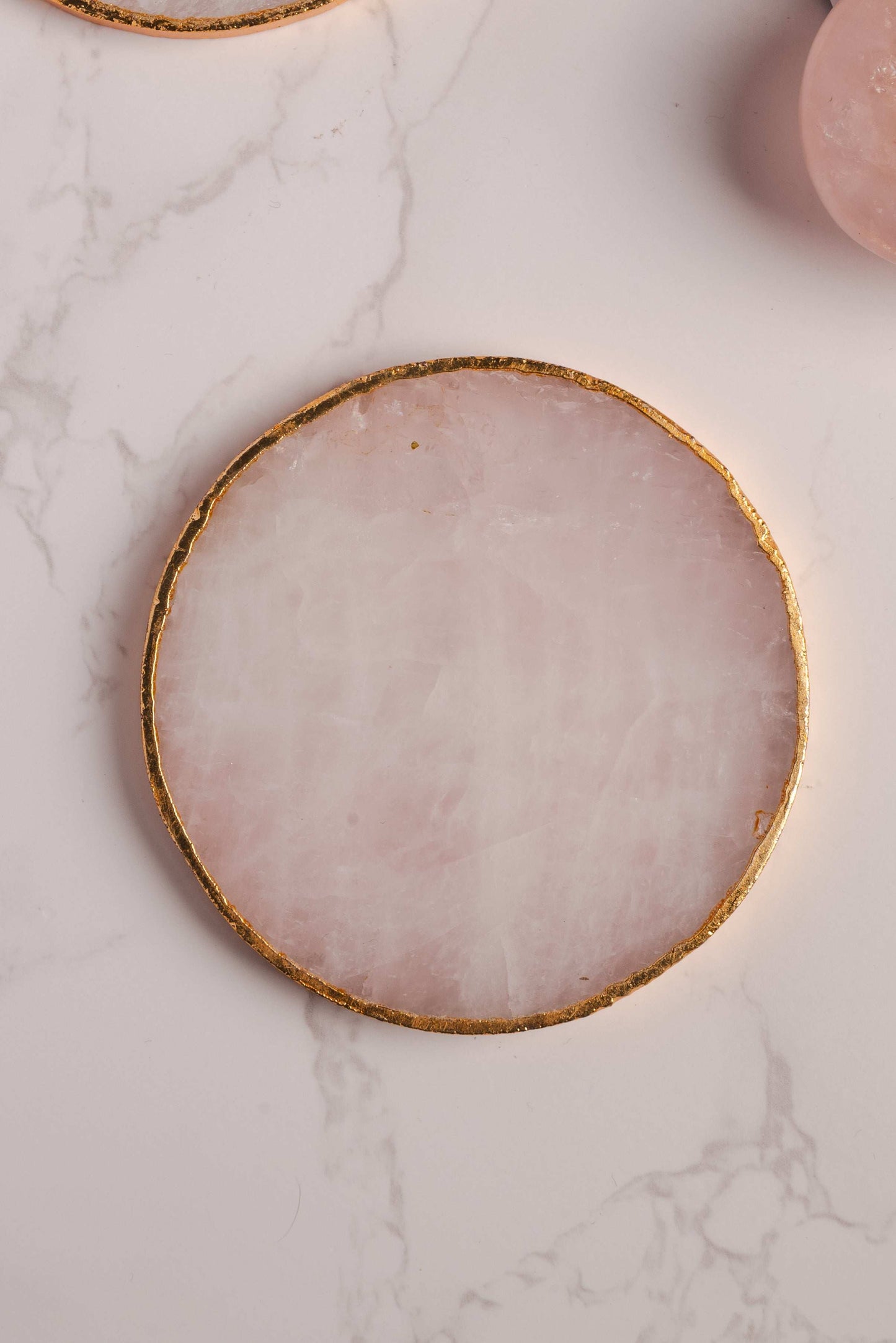Luxury rose quartz crystal coasters for healing and decor