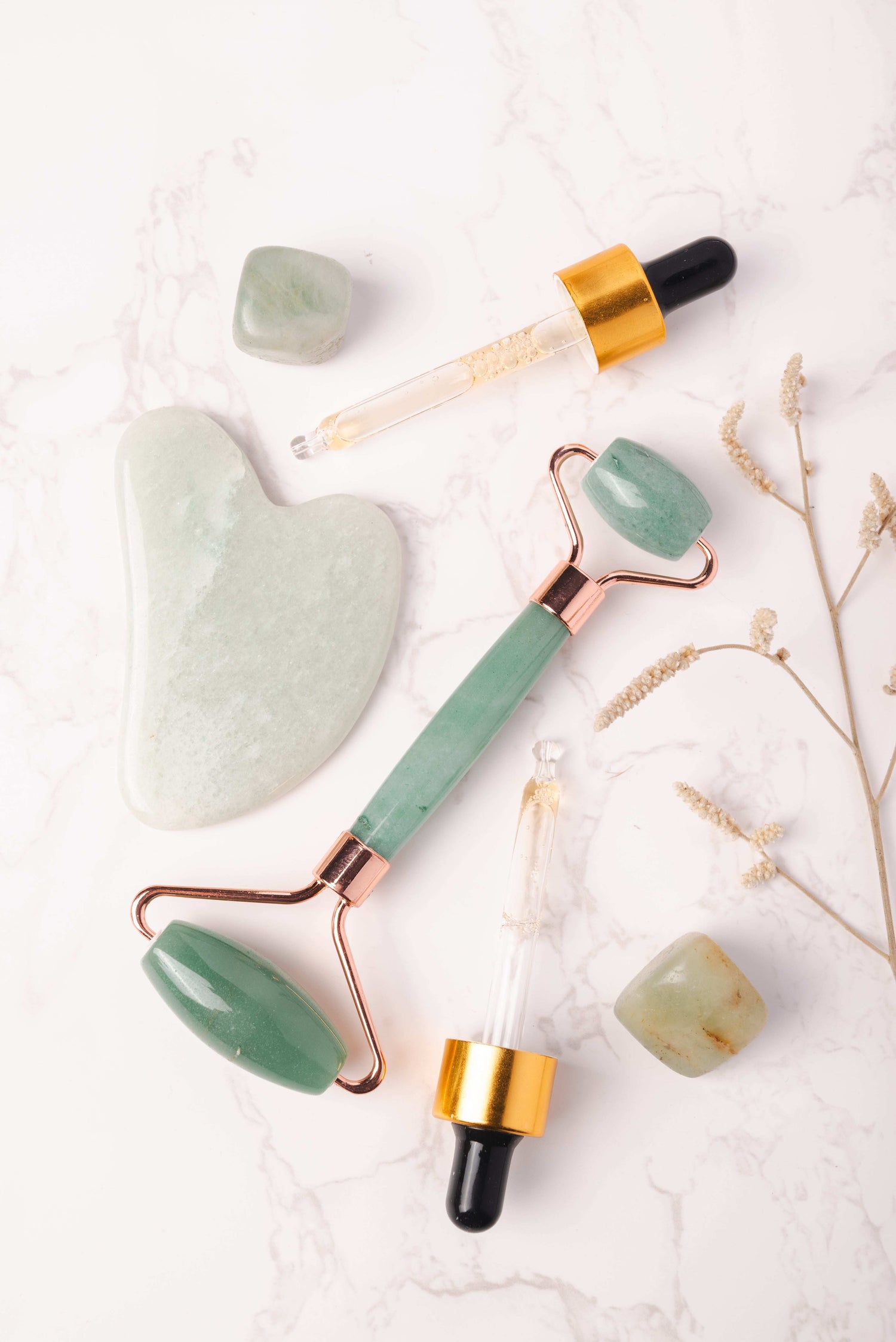 Jade face roller and gua sha set for glowing skin and emotional calm