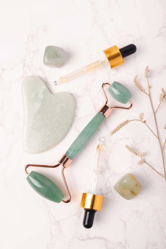 Jade face roller and gua sha set for glowing skin and emotional calm