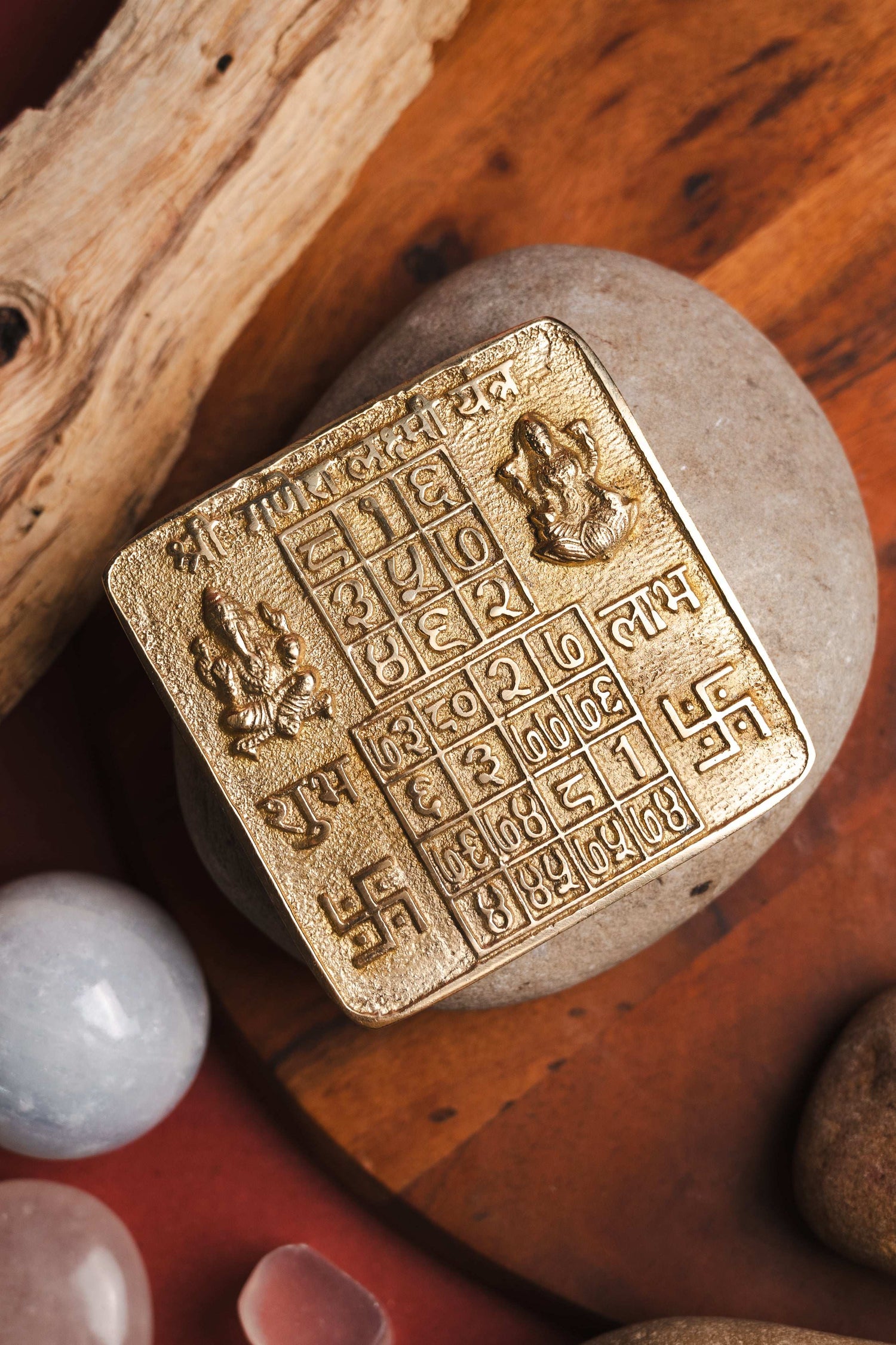 Brass Laxmi Ganesha yantra for wealth, wisdom, and success