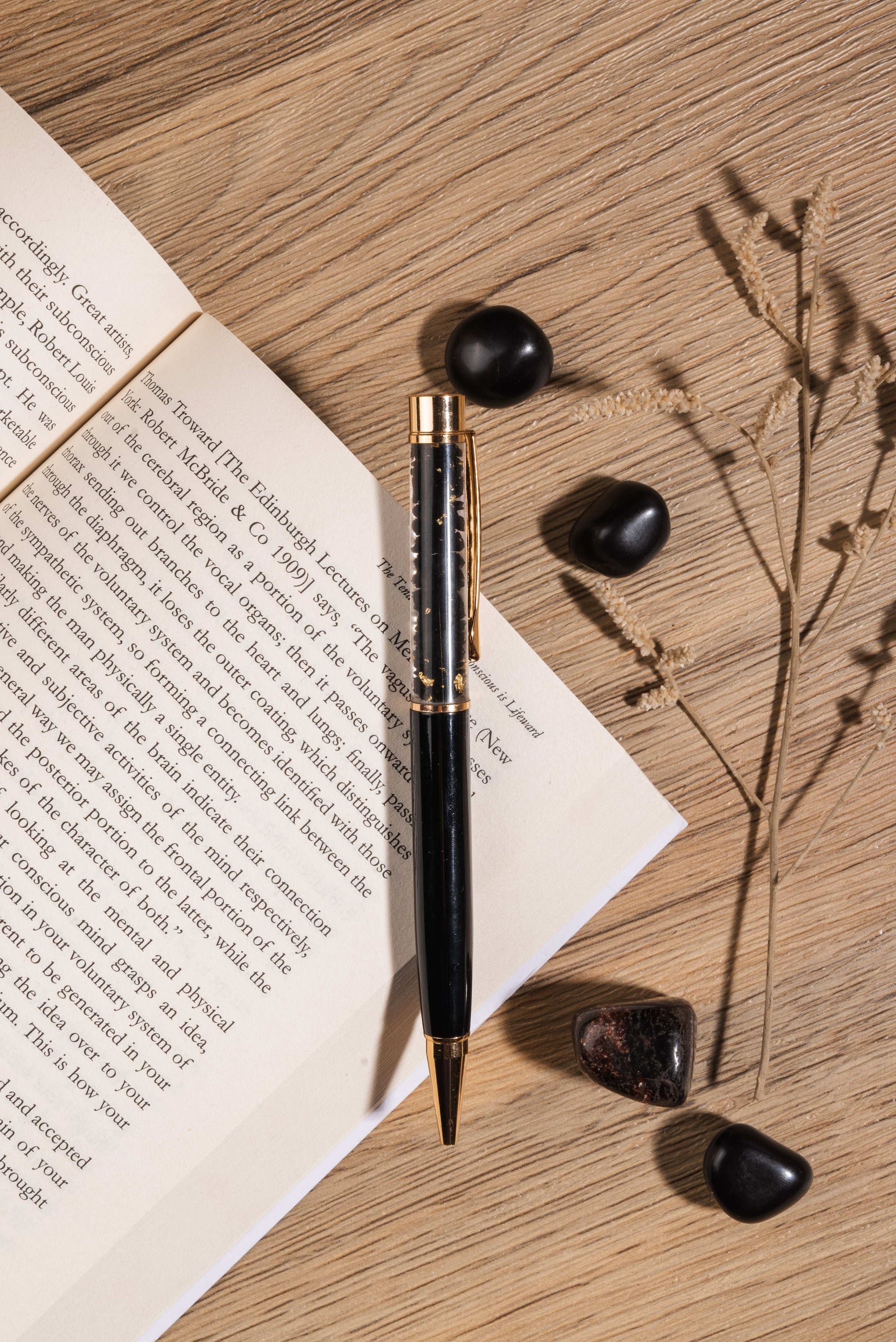 Black tourmaline pen for protection, clarity, and focused writing