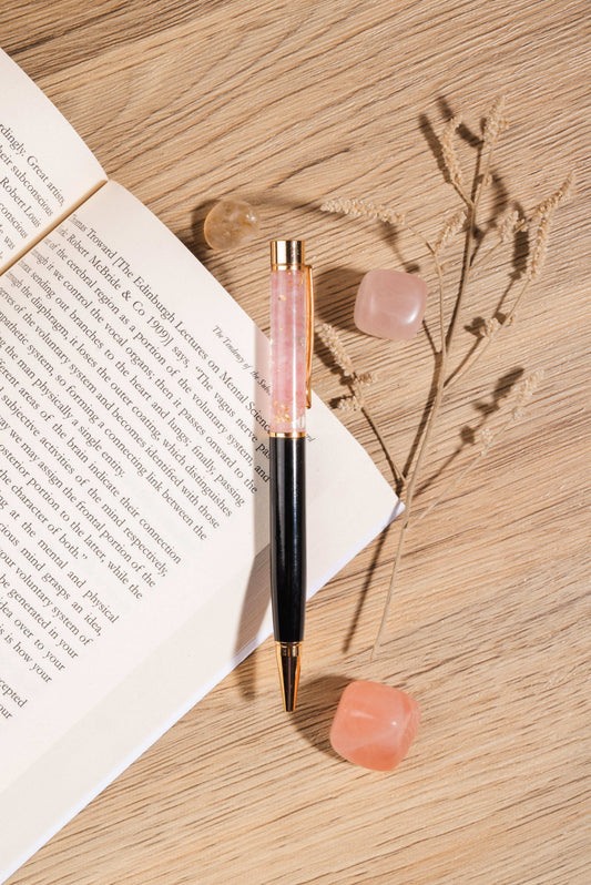 Rose quartz pen for journaling, love, and calm intention setting