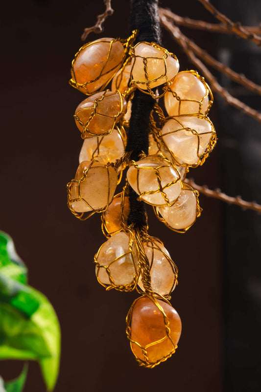 Golden yellow citrine energy hanging for wealth corner or workspace