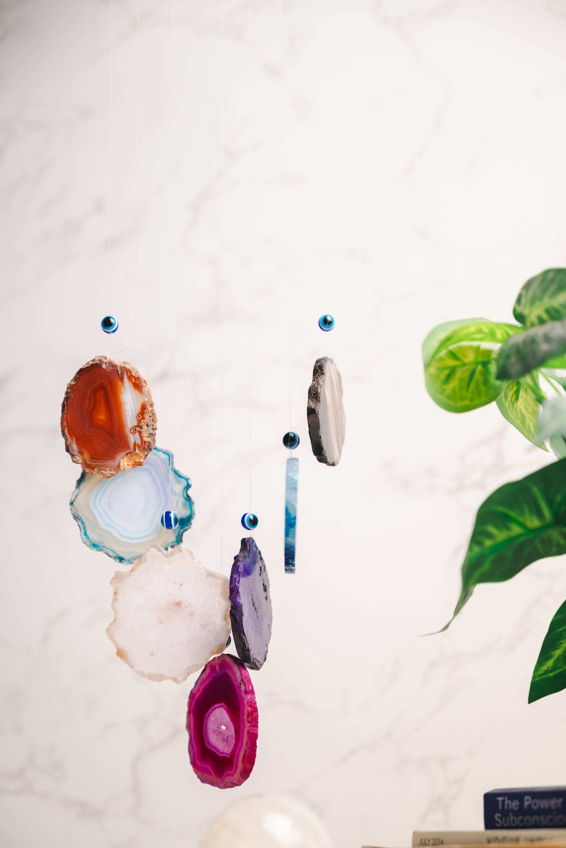 Colorful agate stone windchimes for home decor and protection