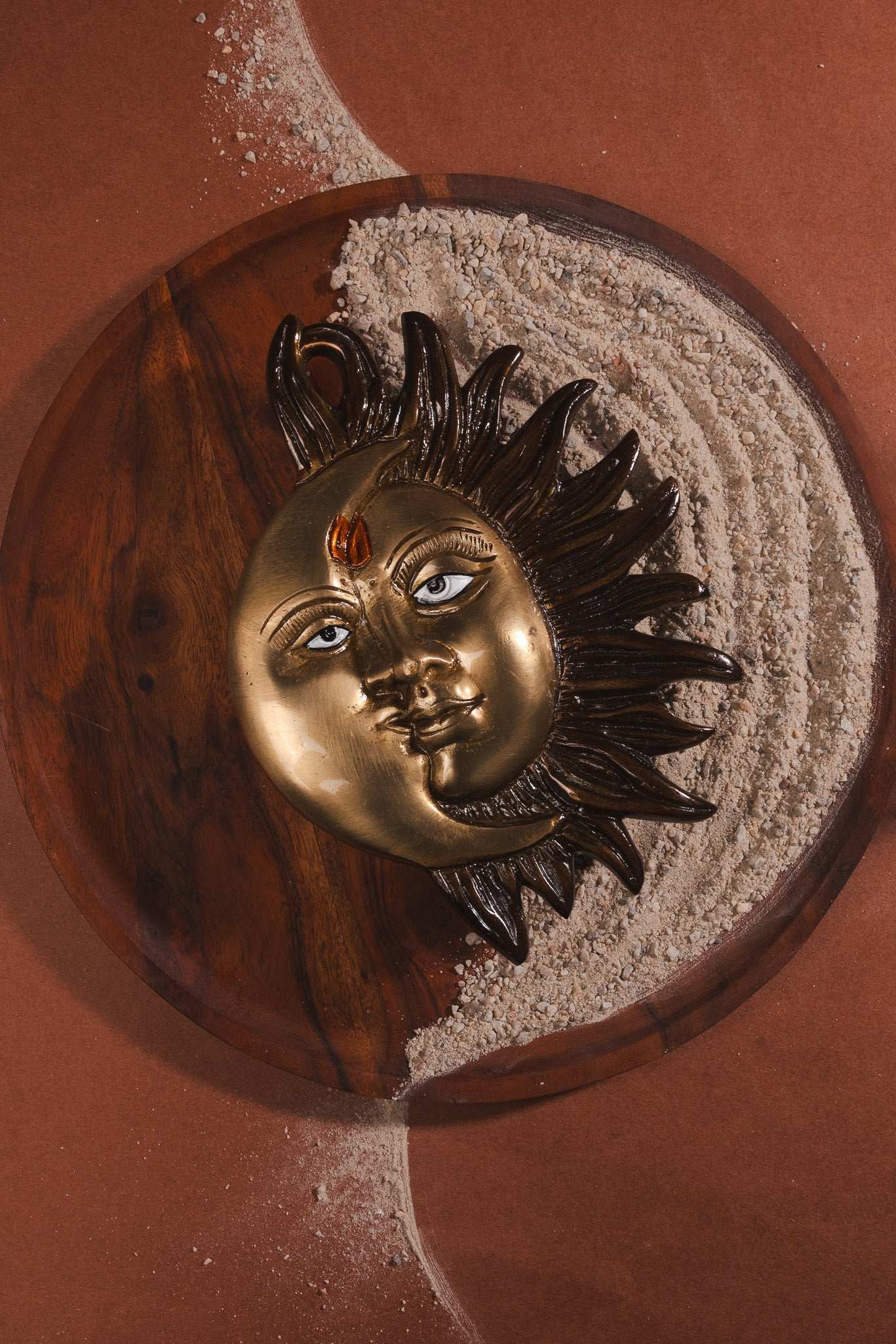 Brass Sun and Moon wall hanging for masculine and feminine energy balance