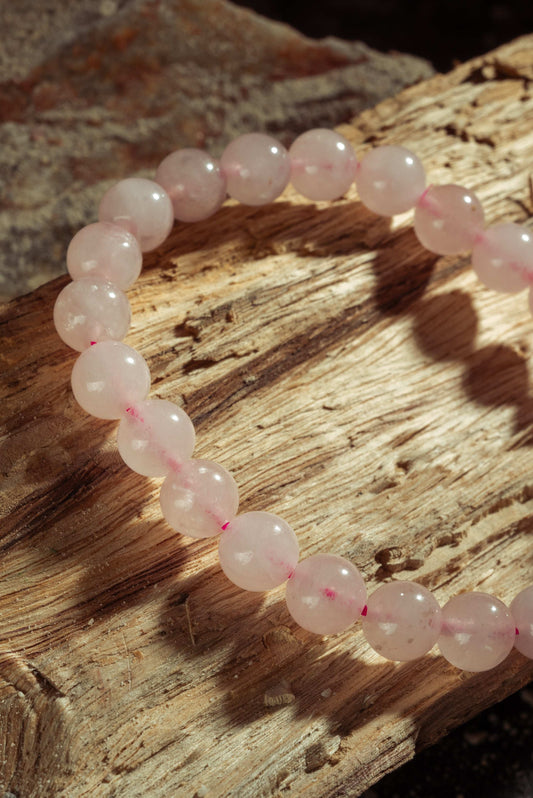 Natural rose quartz jewelry for gentle emotional balance and forgiveness