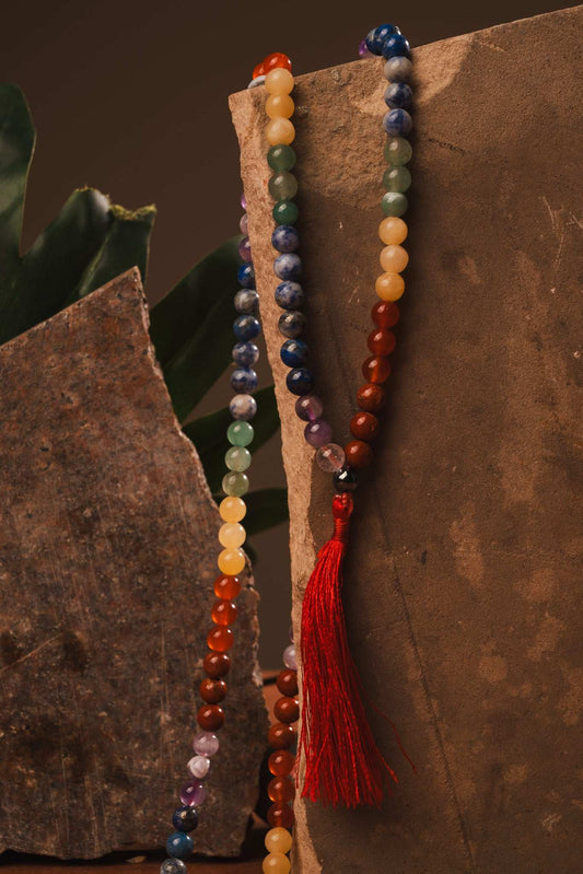 Chakra balancing mala with 7 crystals for mantra chanting