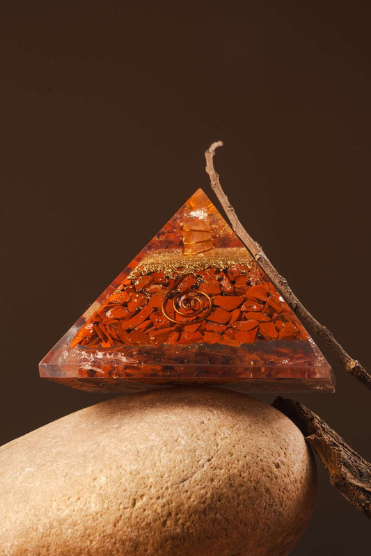 Red jasper orgonite pyramid for grounding, strength, and manifestation