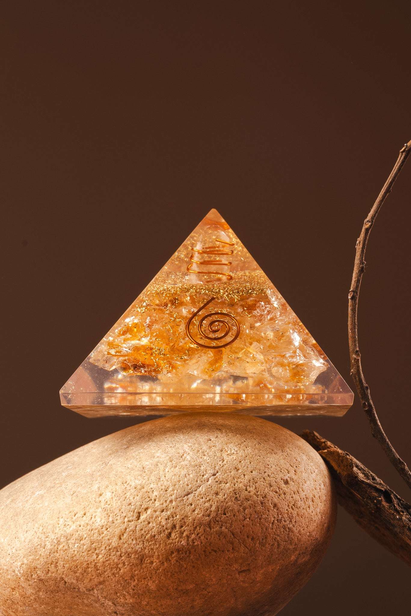 Citrine orgonite pyramid for wealth, manifestation, and confidence