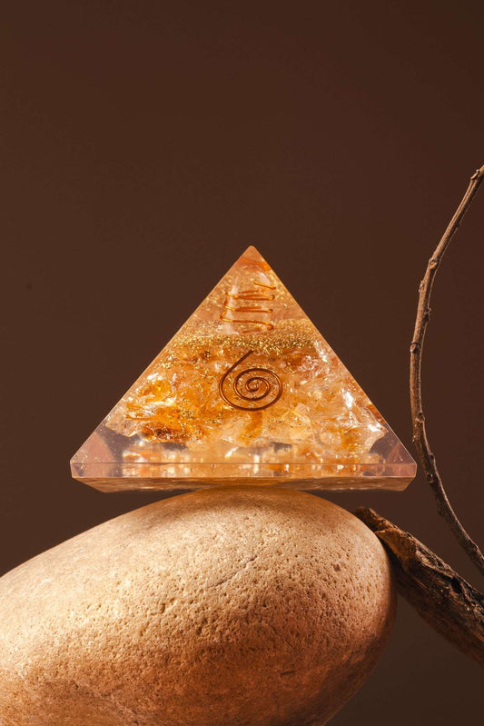 Citrine orgonite pyramid for wealth, manifestation, and confidence
