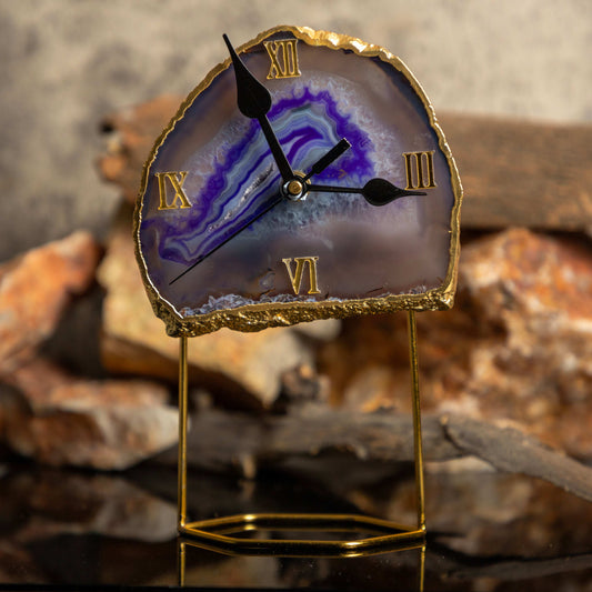 Elegant agate crystal clock with healing energy for office or home
