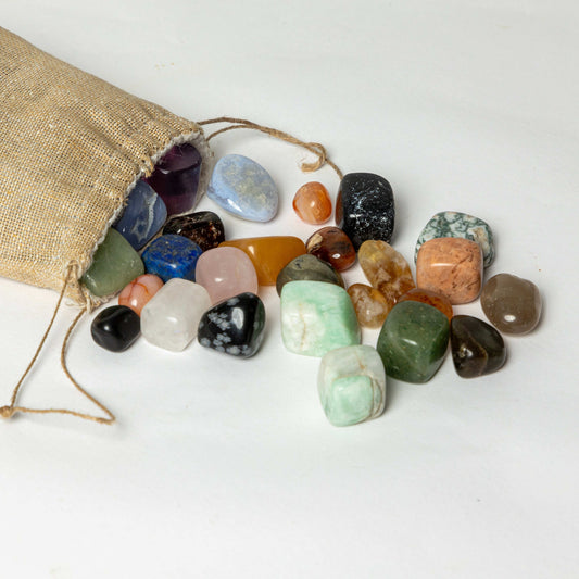 Crystal tumbles set with amethyst, rose quartz, citrine, and tiger eye