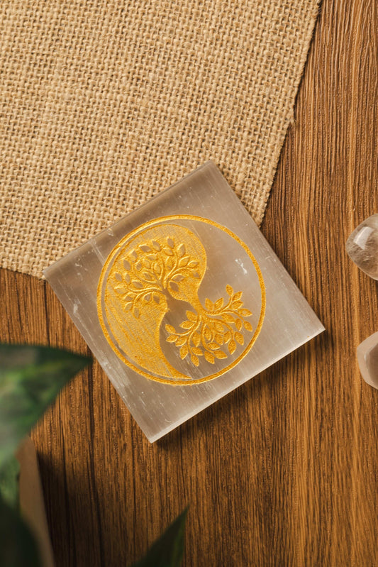 Selenite plate for charging crystals, aura cleansing, and energy purification